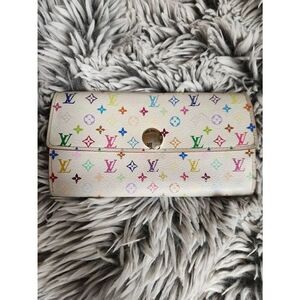 Louis Vuitton vintage White Multicolor Takashi Murakami Sarah Long Wallet cream